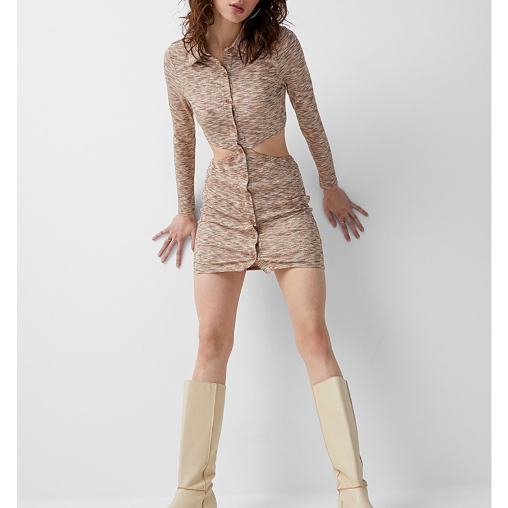 Blue Blush brown space-dye open work cutout mini dress NWT